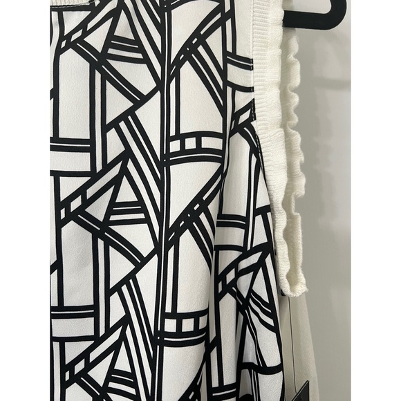 Karl Lagerfeld Paris Geometric Print Mixed Media Ruffle Trim Sleeveless Top - Picture 11 of 12